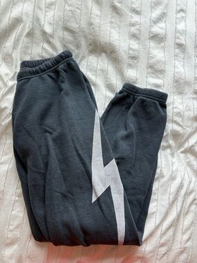 Aviator Nation Charcoal Sweatpants with White Lightning Bolt